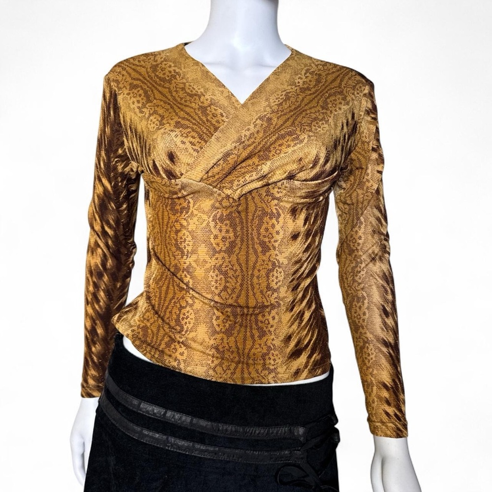 Chic Brown Patterned Women's Blouse